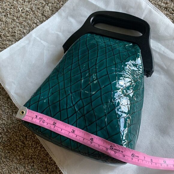 Handmade Genuine Patent Leather Check Print Wooden Frame Pouch/Crossbody - Picture 16 of 16